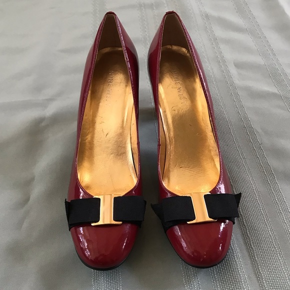 Nine West cherry red / black bow career shoes - Picture 2 of 5